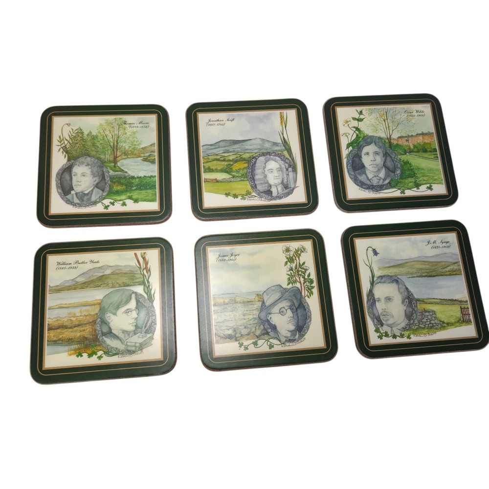 Pimpernel Irish Heritage Collection Coasters Set of 6 Irish Writers Cork Backed